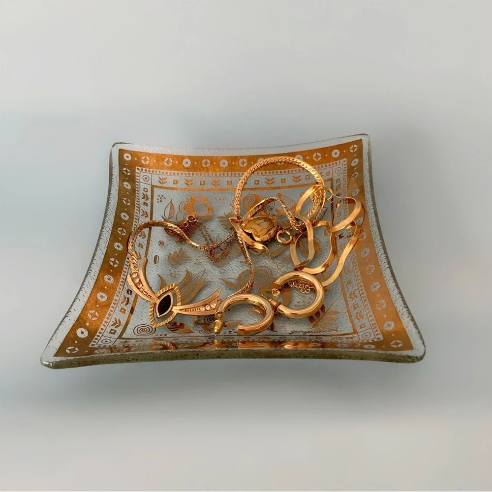 Vintage Georges Briard gold gilded trinket jewelry tray Persian garden MCM